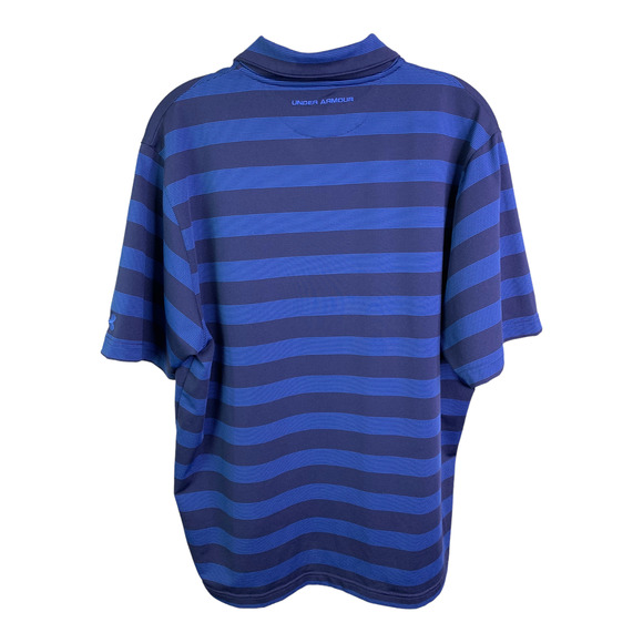 Under Armour Men's Polo Shirt Golf Wicking Blue Striped Heatgear Short Sleeves L - Picture 2 of 7